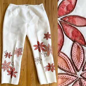 Vintage 90s Embroidered Silk Pants *Size 14* DEPECHE MODE Ivory Dress Slacks